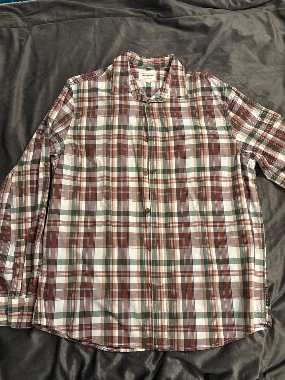 Field & Stream Plaid Button-Down in Brown, Green & White